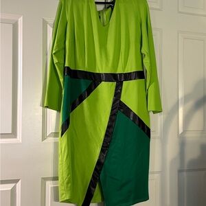 Ashley Stewart Green Long Sleeve Plunge Sheath Dress